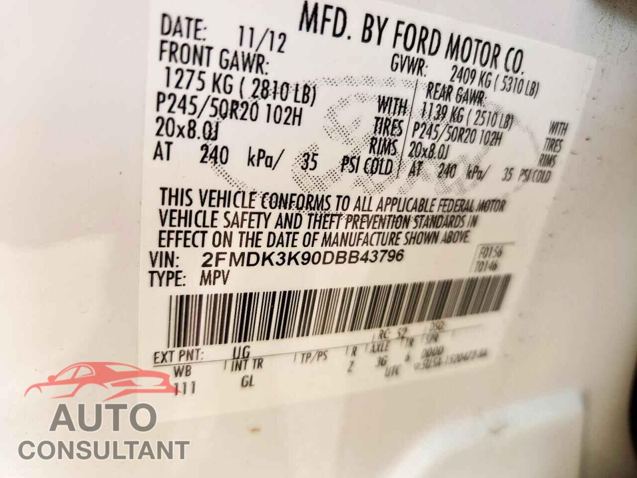 FORD EDGE 2013 - 2FMDK3K90DBB43796