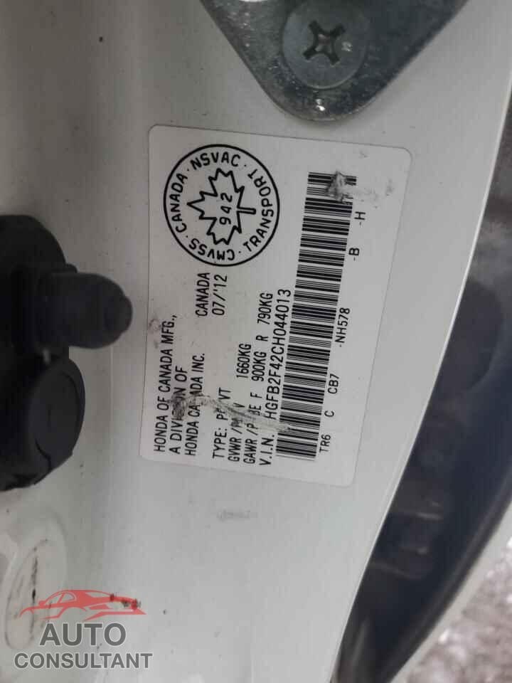 HONDA CIVIC 2012 - 2HGFB2F42CH044013
