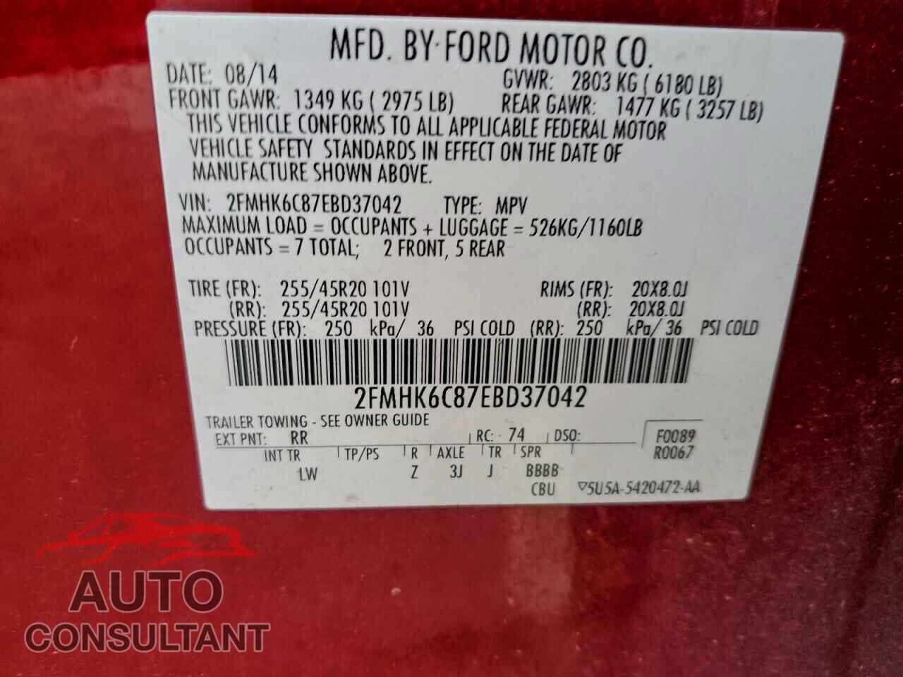 FORD FLEX 2014 - 2FMHK6C87EBD37042
