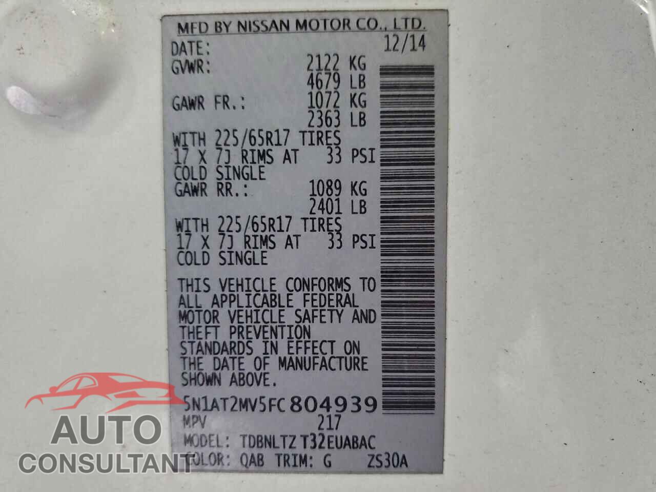 NISSAN ROGUE 2015 - 5N1AT2MV5FC804939