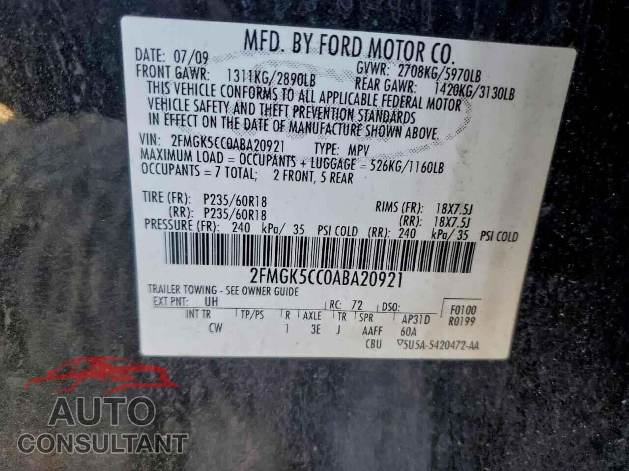 FORD FLEX 2010 - 2FMGK5CC0ABA20921