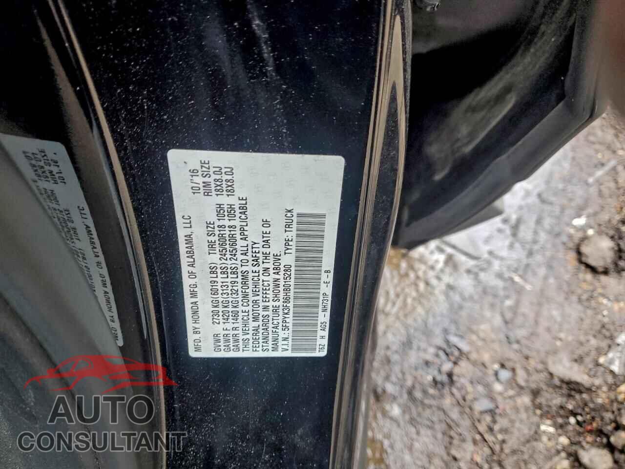 HONDA RIDGELINE 2017 - 5FPYK3F86HB015280