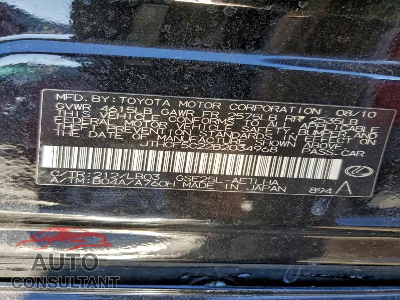 LEXUS IS 2011 - JTHCF5C22B2034968