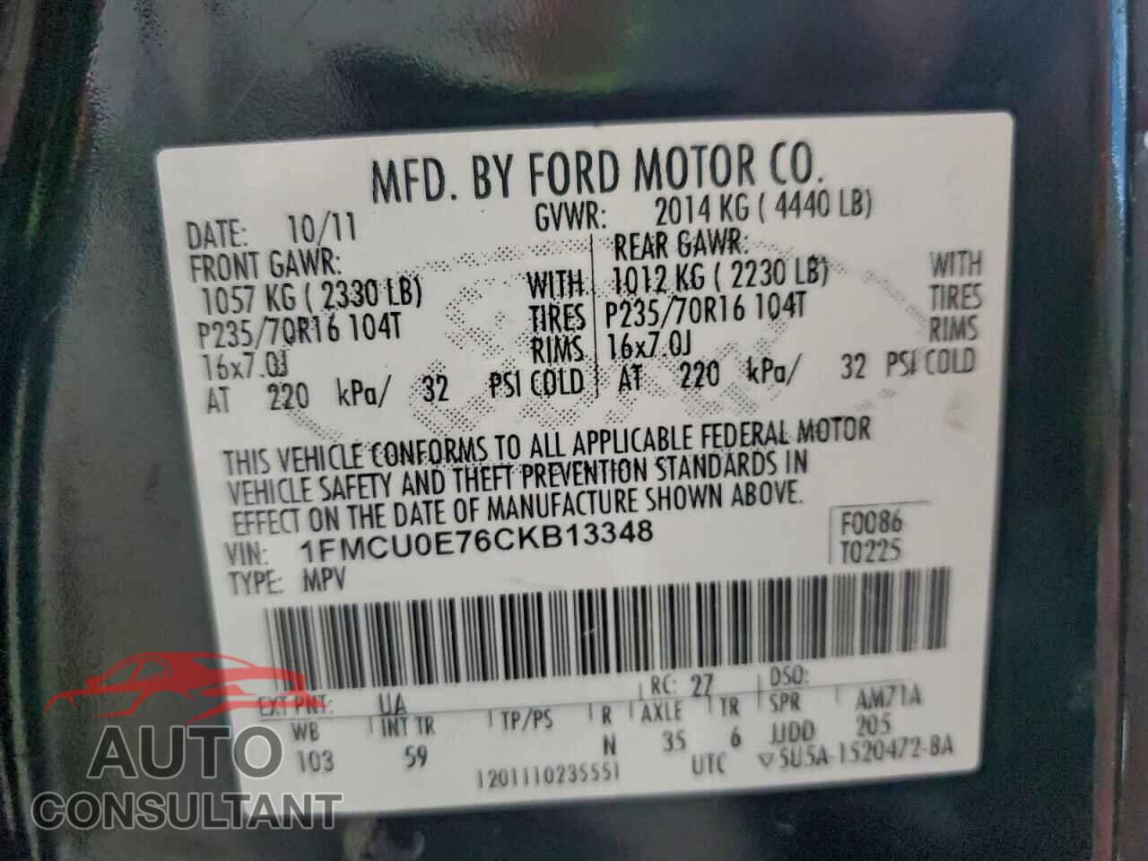 FORD ESCAPE 2012 - 1FMCU0E76CKB13348