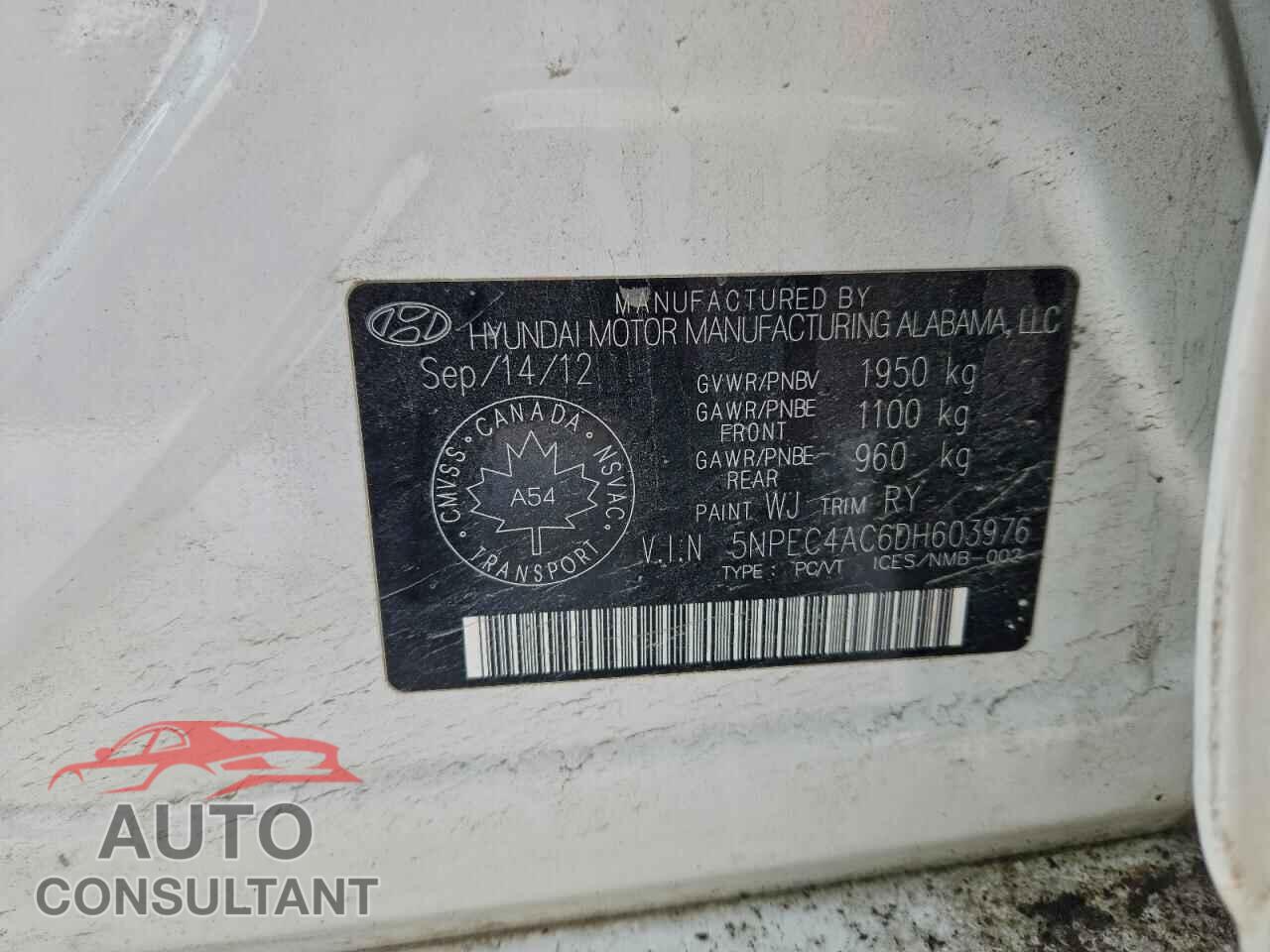 HYUNDAI SONATA 2013 - 5NPEC4AC6DH603976