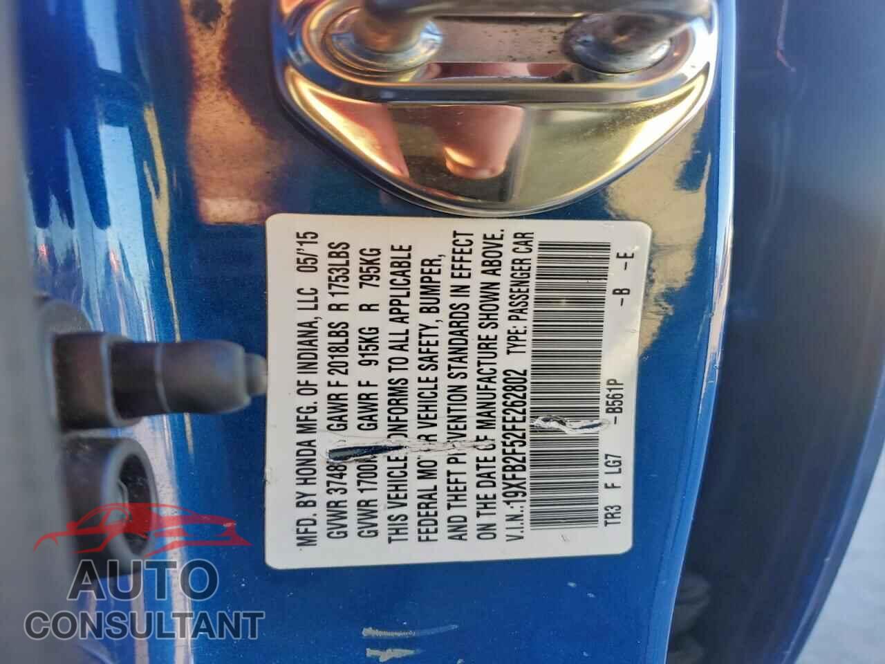 HONDA CIVIC 2015 - 19XFB2F52FE262802
