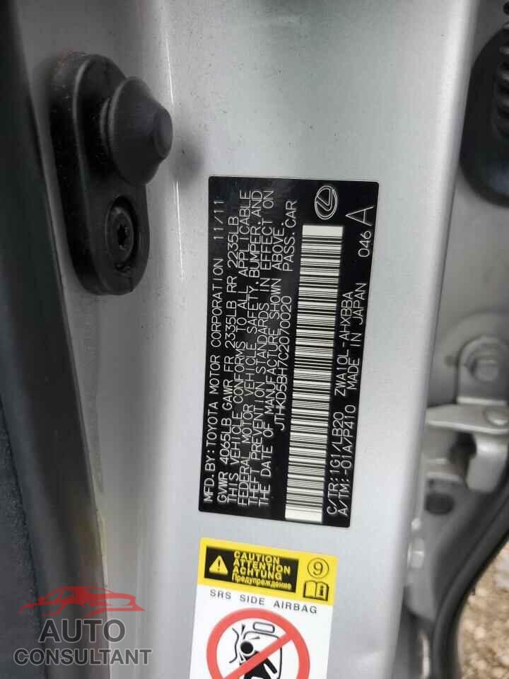 LEXUS CT 200 2012 - JTHKD5BH7C2070020