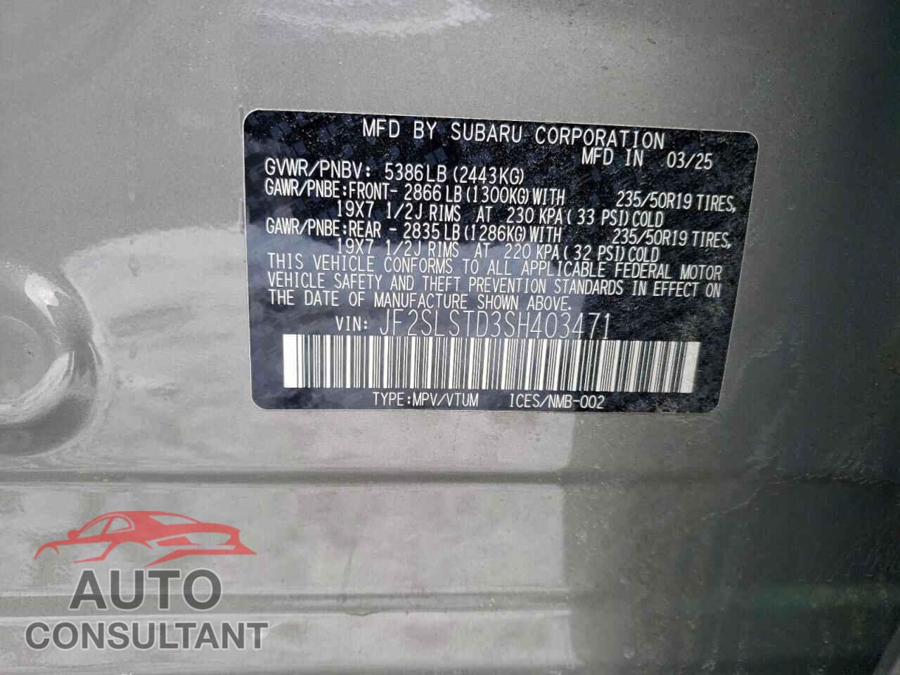 SUBARU FORESTER 2025 - JF2SLSTD3SH403471