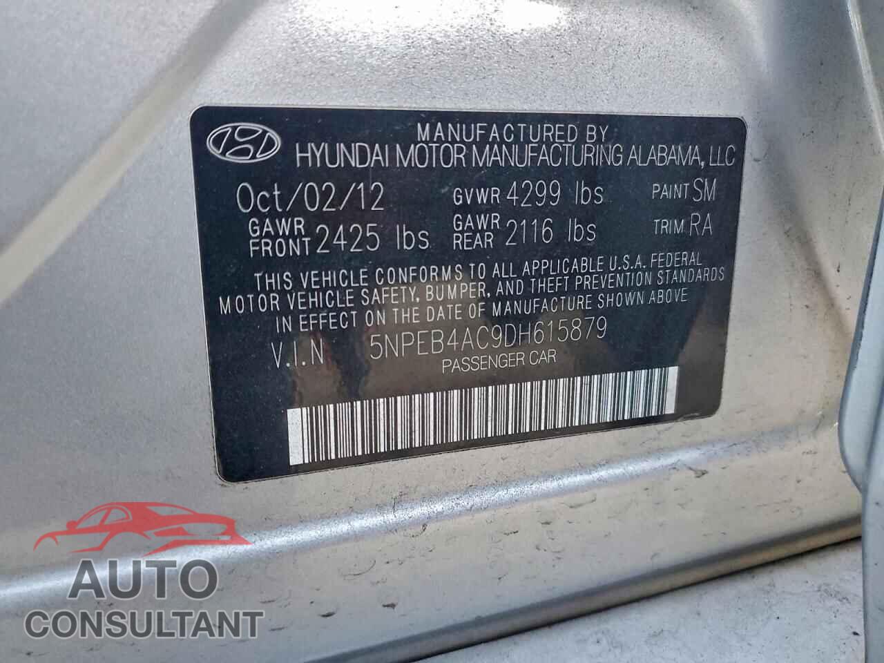 HYUNDAI SONATA 2013 - 5NPEB4AC9DH615879