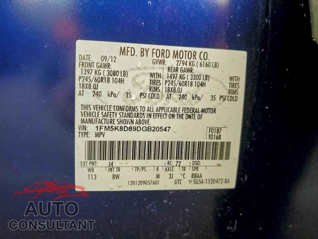 FORD EXPLORER 2013 - 1FM5K8D89DGB20547