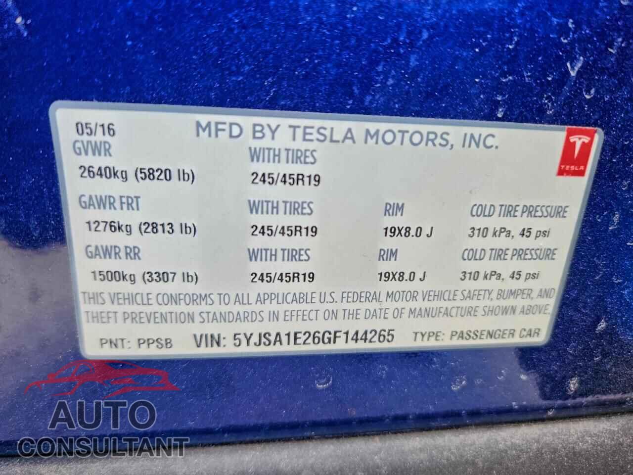 TESLA MODEL S 2016 - 5YJSA1E26GF144265