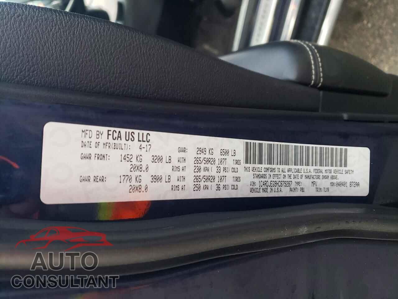 DODGE DURANGO 2017 - 1C4RDJEG9HC879287
