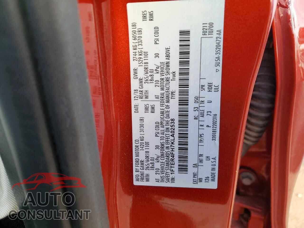 FORD RANGER 2019 - 1FTER4FH7KLA02538