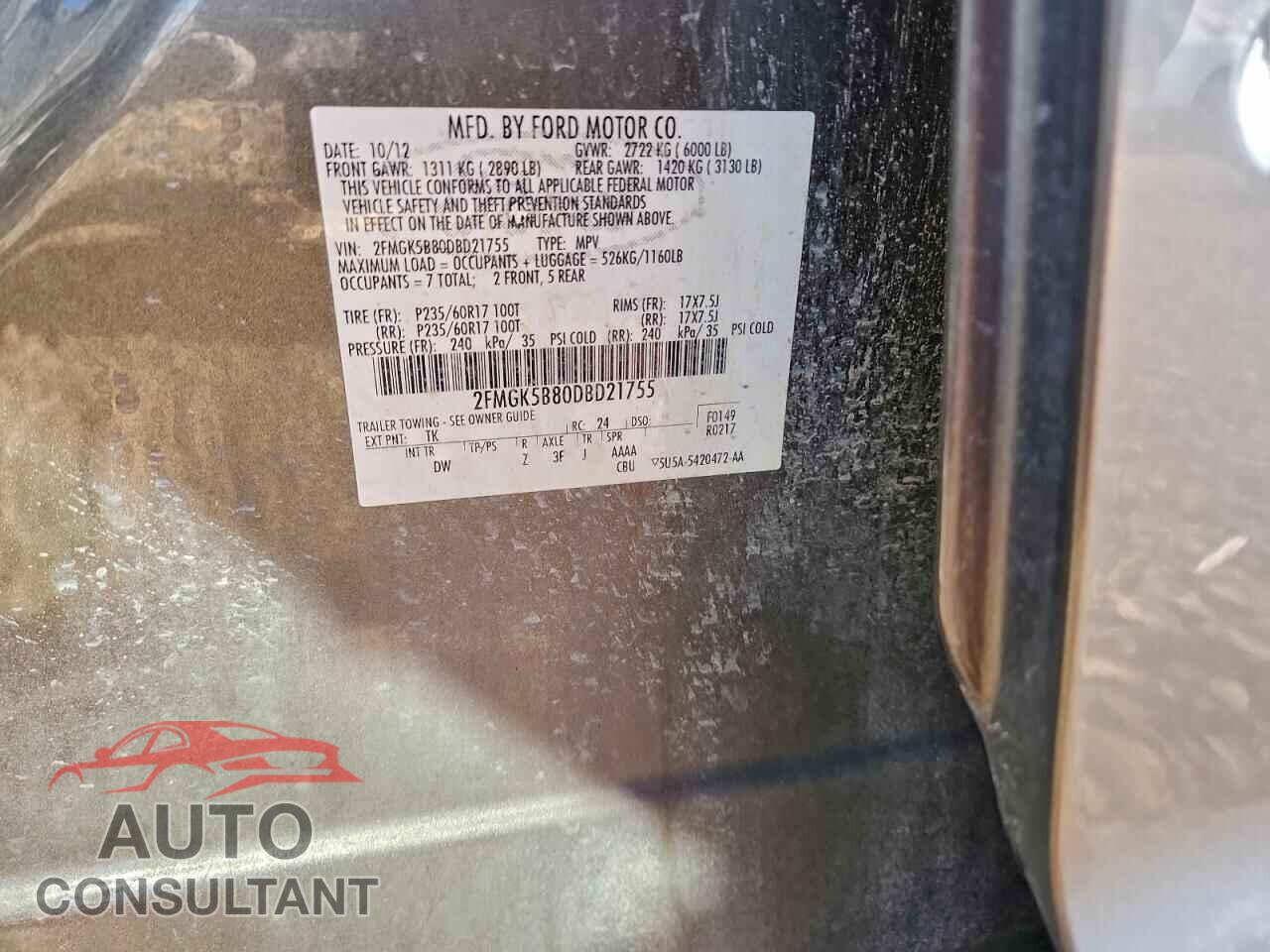FORD FLEX 2013 - 2FMGK5B80DBD21755