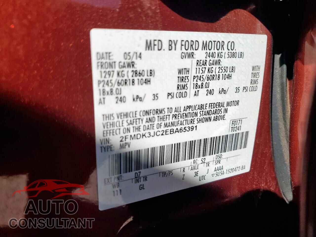 FORD EDGE 2014 - 2FMDK3JC2EBA65391