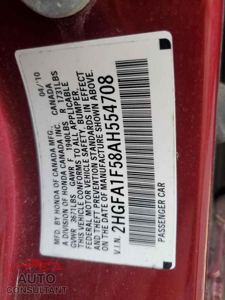 HONDA CIVIC 2010 - 2HGFA1F58AH554708