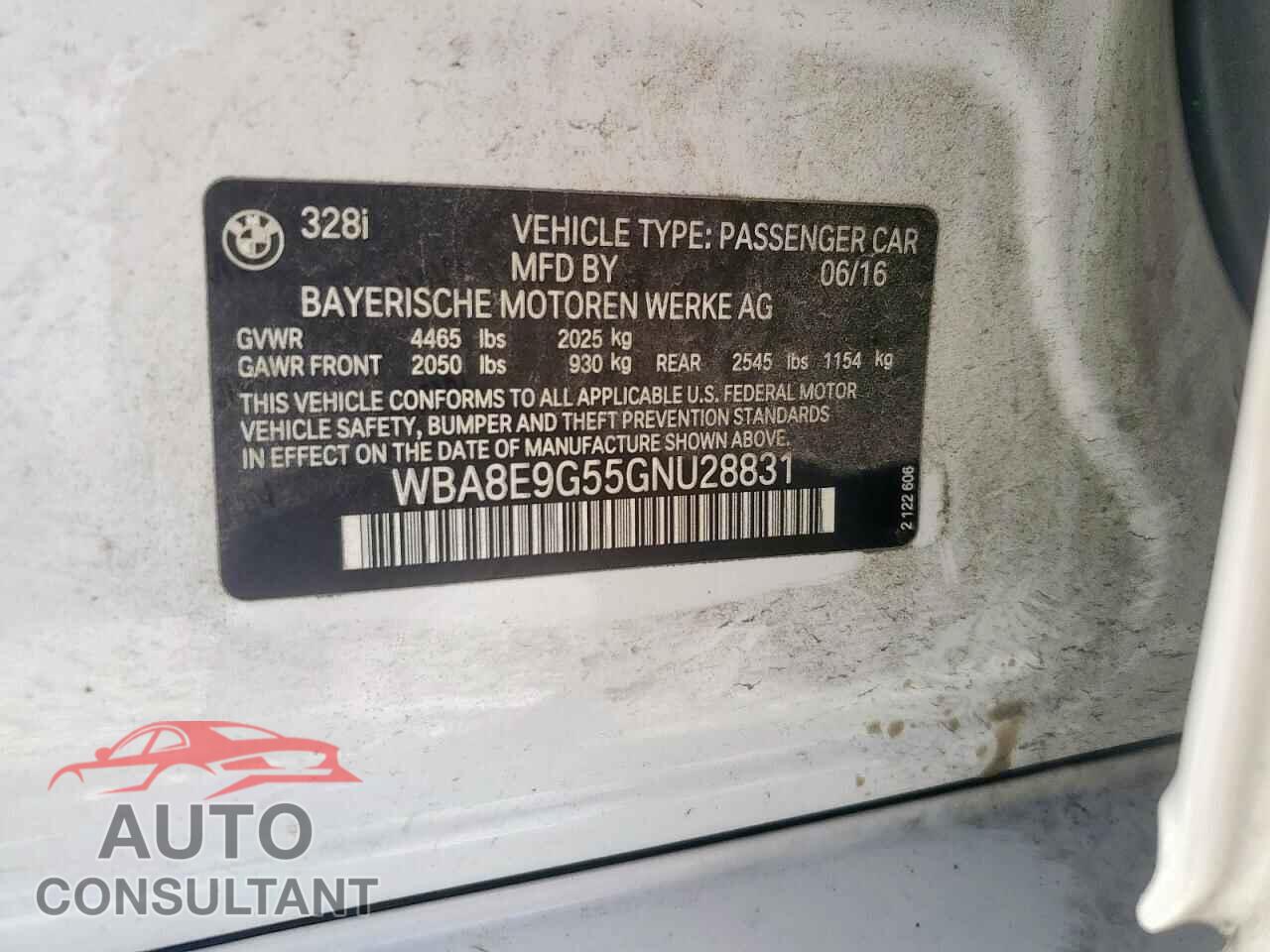 BMW 3 SERIES 2016 - WBA8E9G55GNU28831