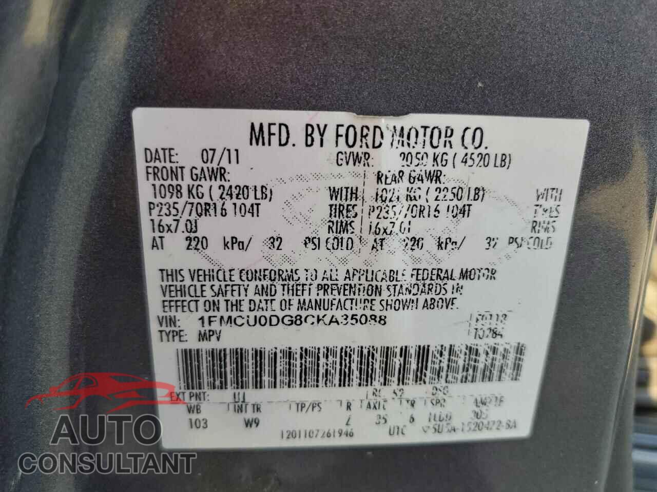 FORD ESCAPE 2012 - 1FMCU0DG8CKA35088