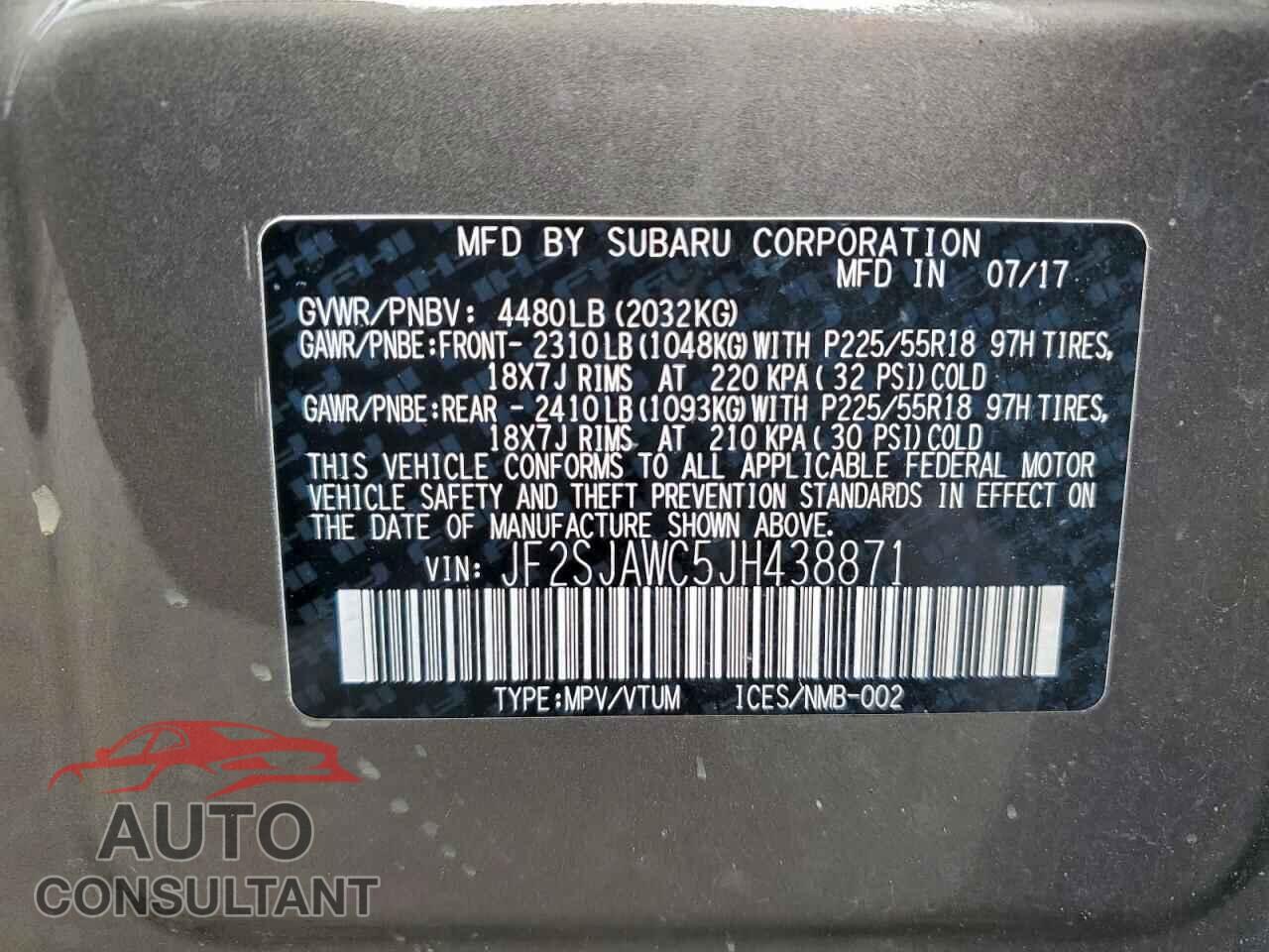 SUBARU FORESTER 2018 - JF2SJAWC5JH438871