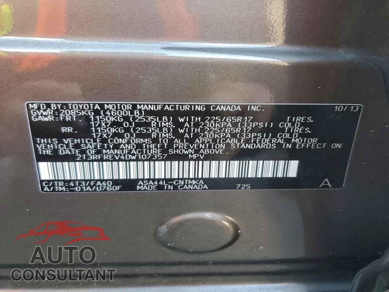 TOYOTA RAV4 2013 - 2T3RFREV4DW107357