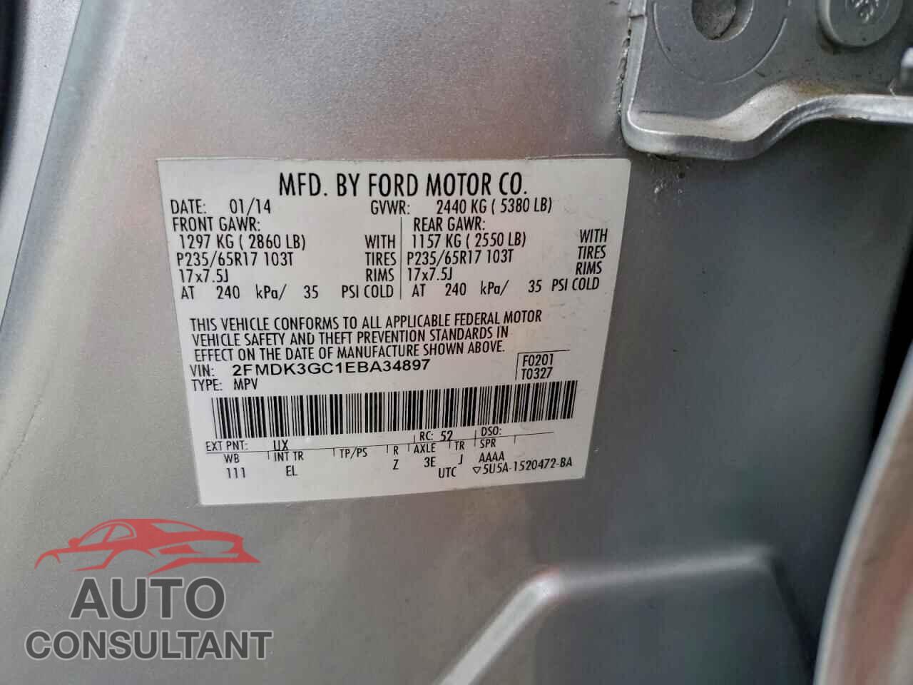 FORD EDGE 2014 - 2FMDK3GC1EBA34897