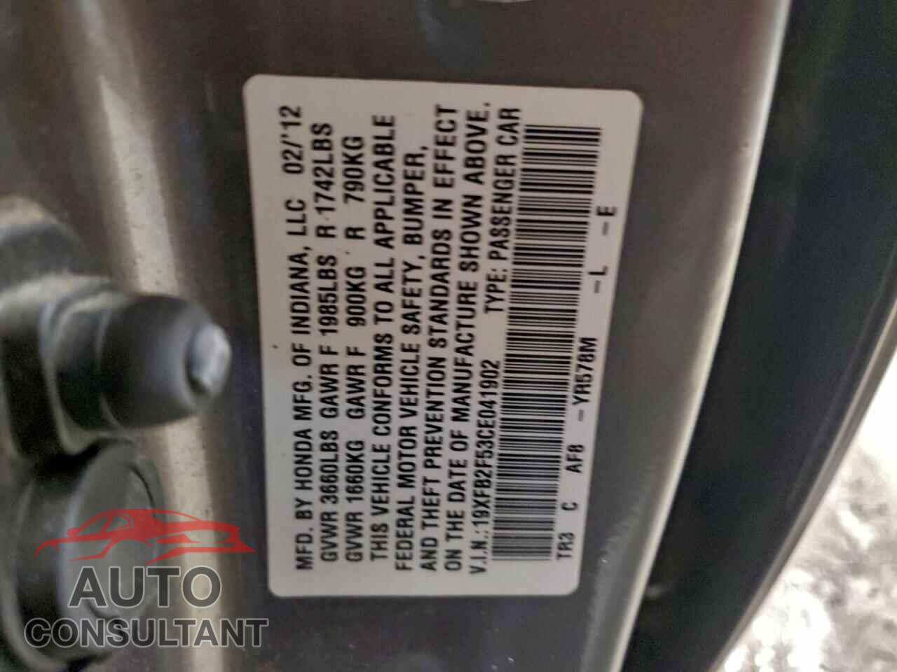 HONDA CIVIC 2012 - 19XFB2F53CE041902