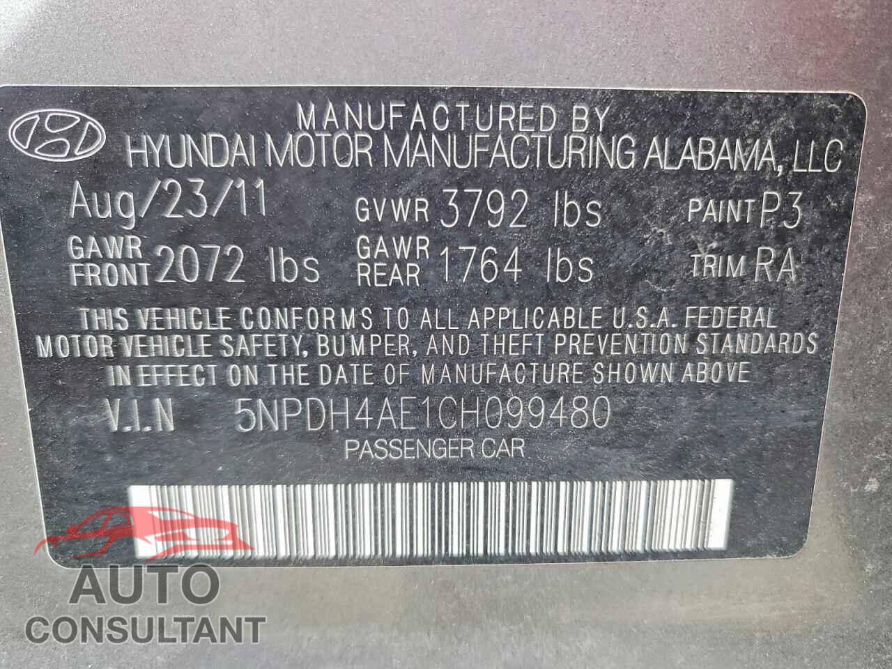 HYUNDAI ELANTRA 2012 - 5NPDH4AE1CH099480