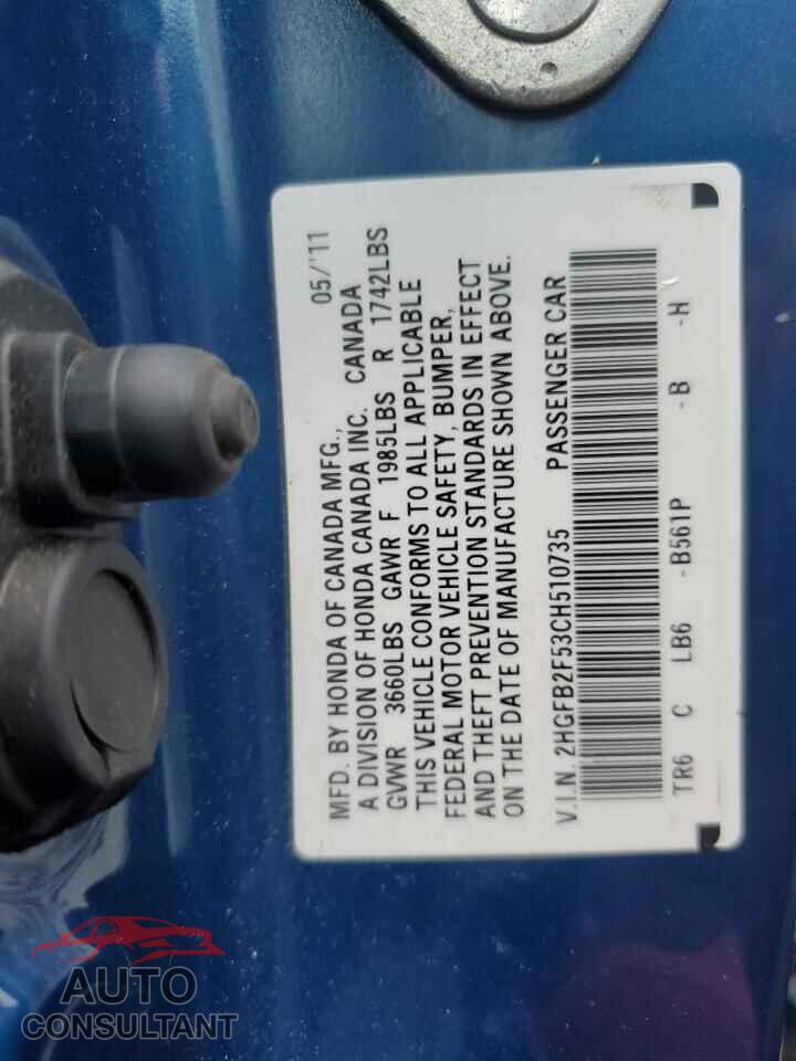 HONDA CIVIC 2012 - 2HGFB2F53CH510735