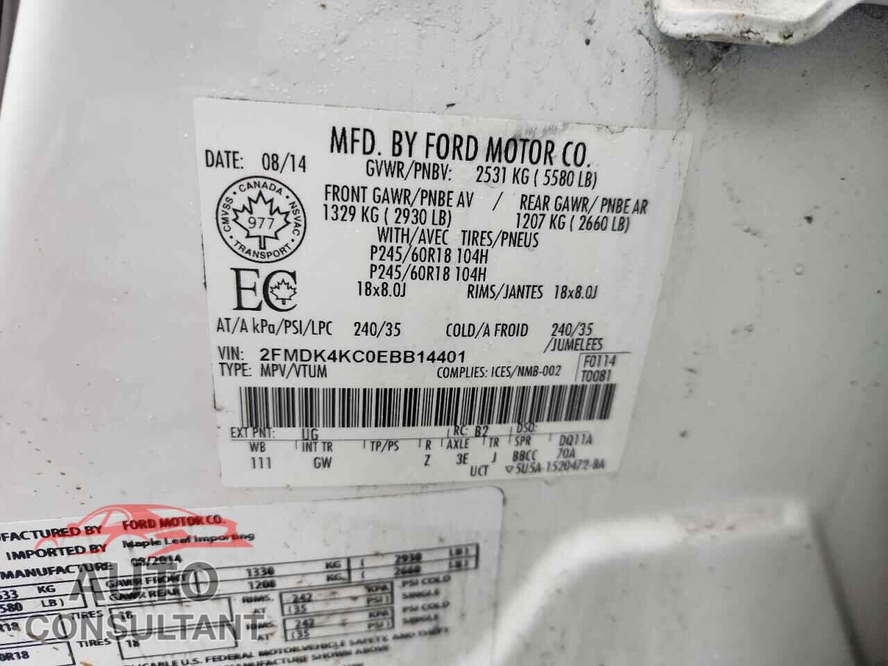 FORD EDGE 2014 - 2FMDK4KC0EBB14401