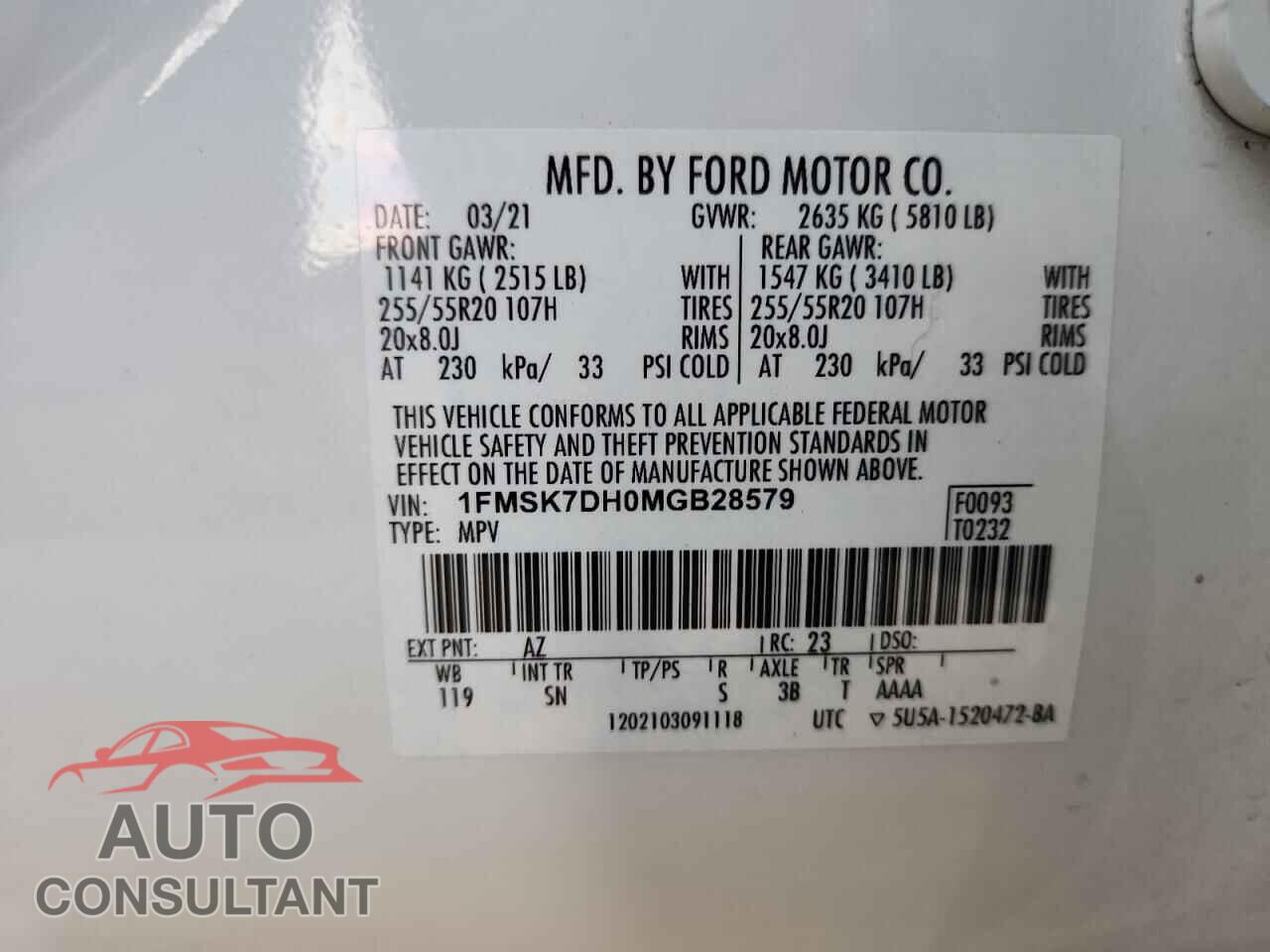 FORD EXPLORER 2021 - 1FMSK7DH0MGB28579