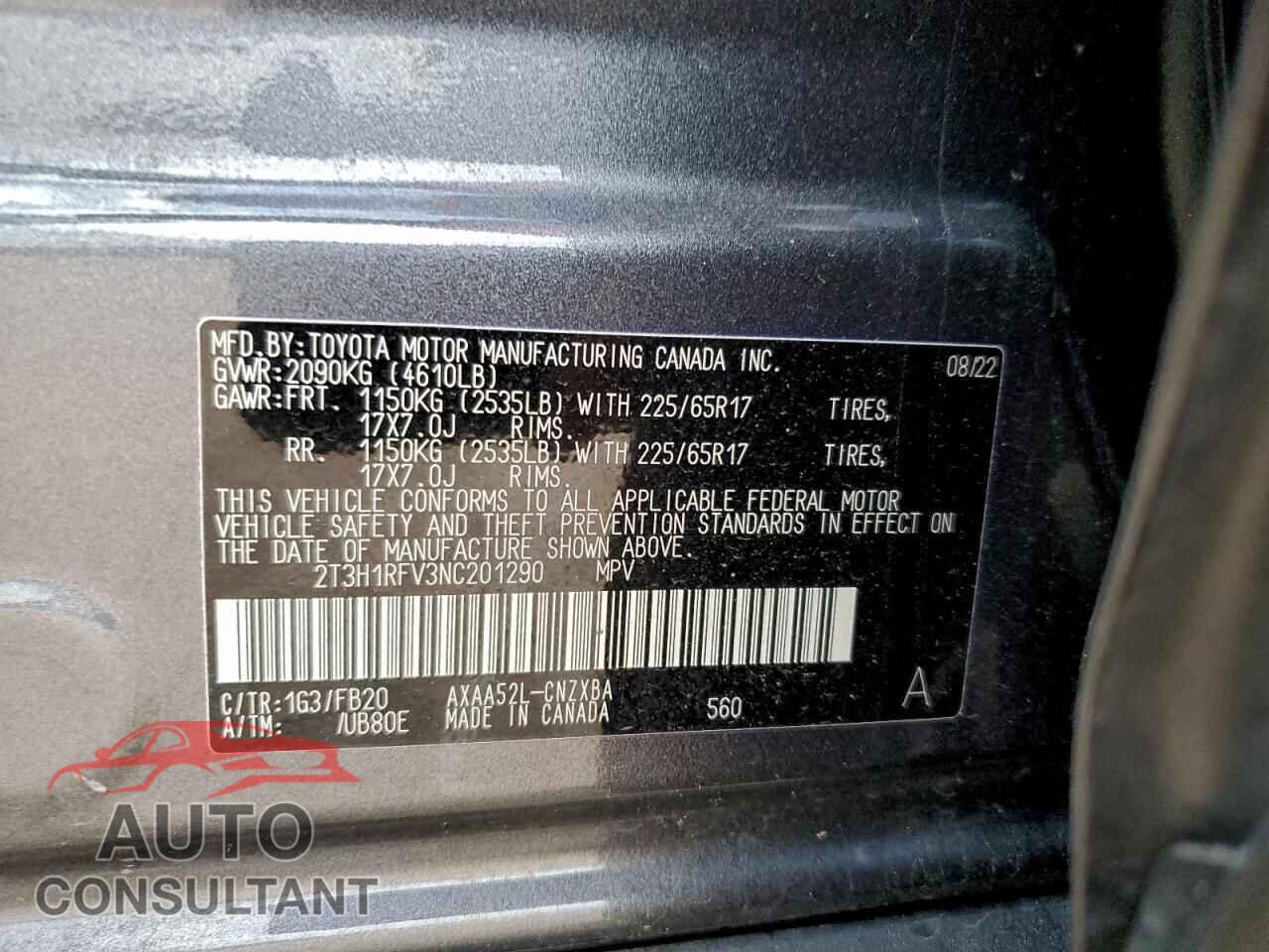 TOYOTA RAV4 2022 - 2T3H1RFV3NC201290