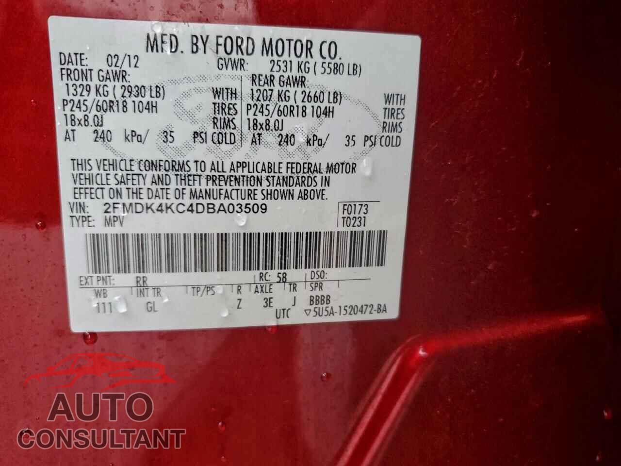 FORD EDGE 2013 - 2FMDK4KC4DBA03509