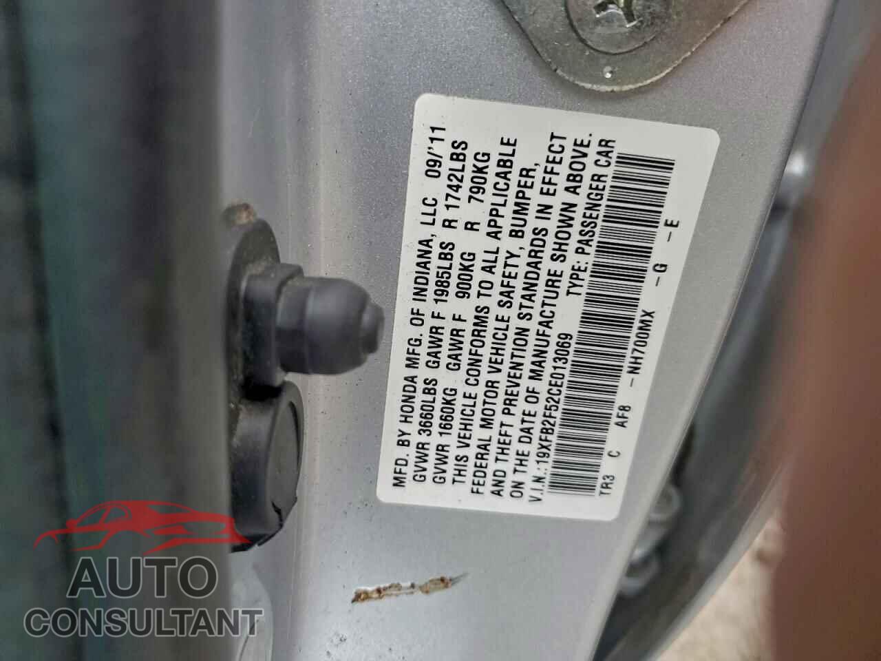 HONDA CIVIC 2012 - 19XFB2F52CE013069