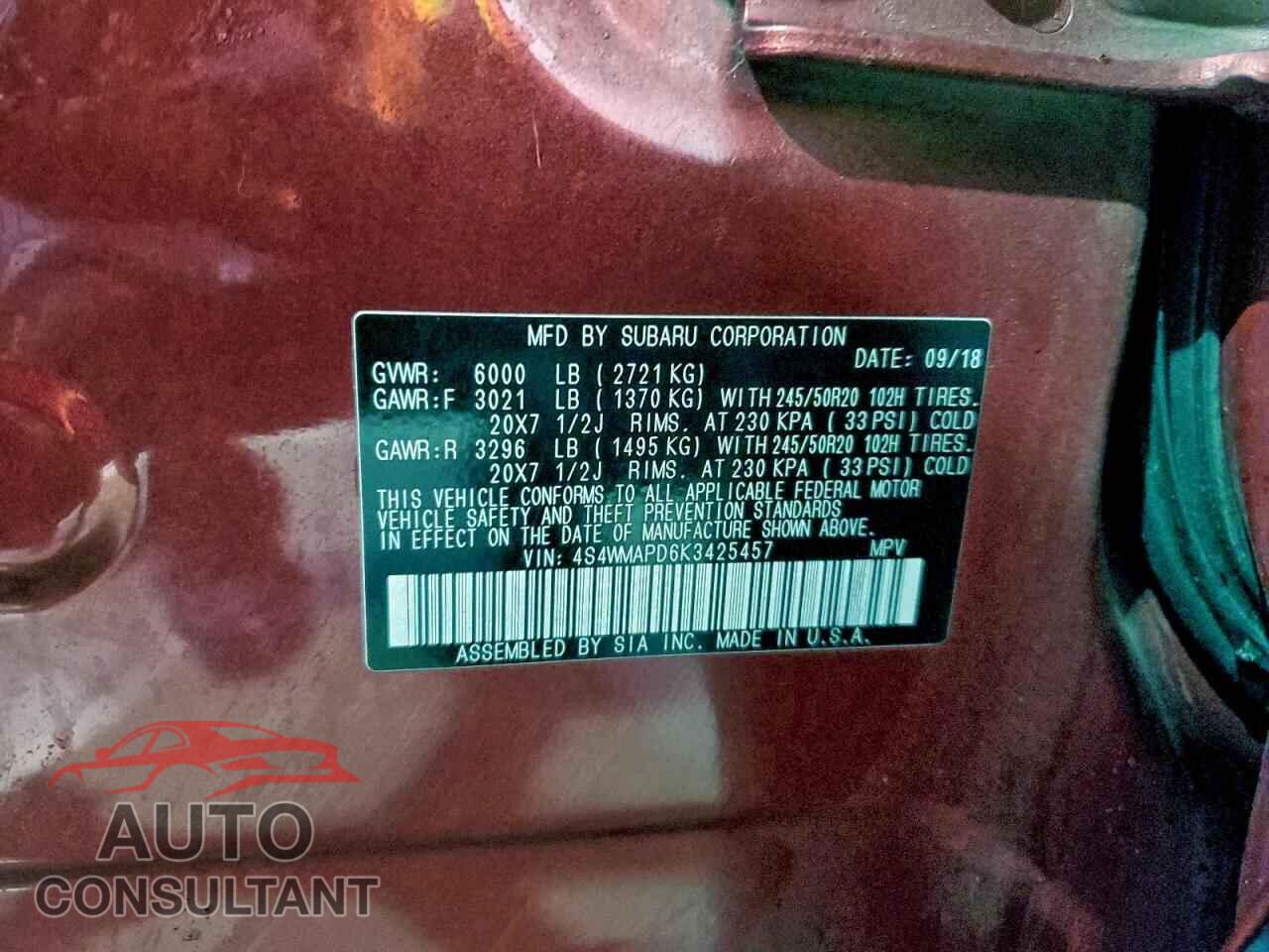 SUBARU ASCENT 2019 - 4S4WMAPD6K3425457