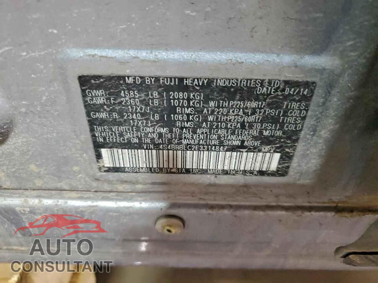 SUBARU OUTBACK 2014 - 4S4BRBLC2E3314847