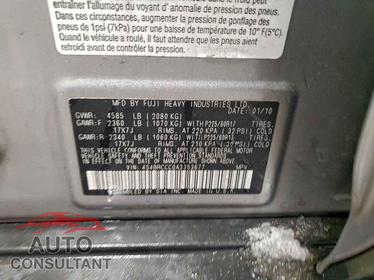 SUBARU OUTBACK 2010 - 4S4BRCCC0A3353677