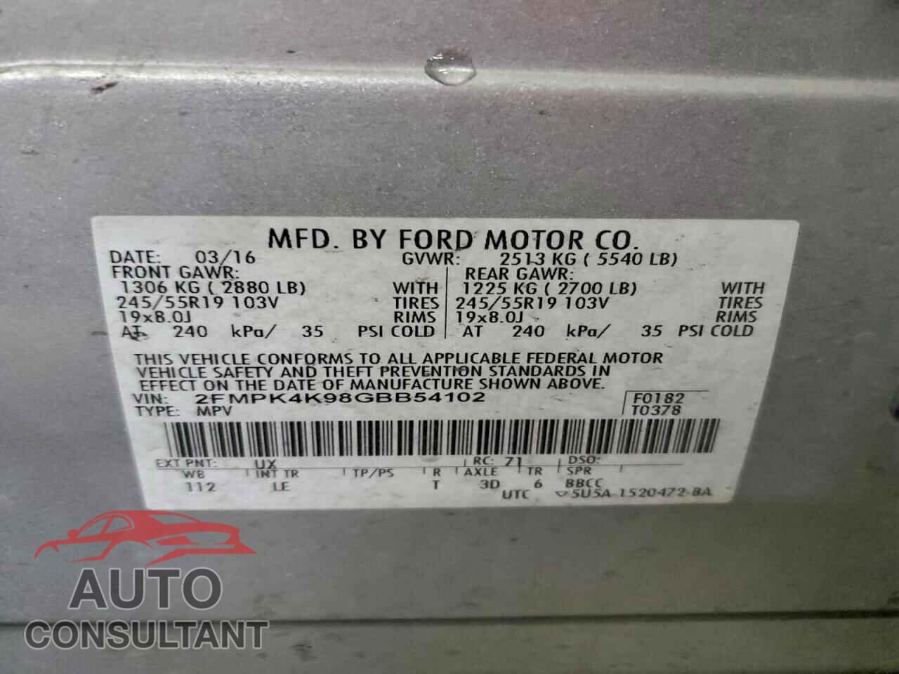 FORD EDGE 2016 - 2FMPK4K98GBB54102