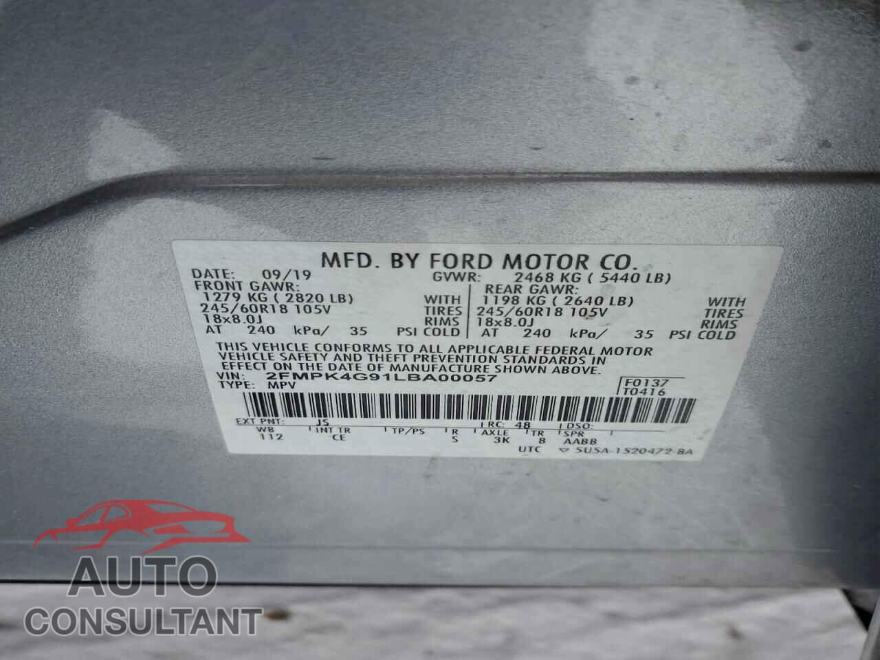 FORD EDGE 2020 - 2FMPK4G91LBA00057