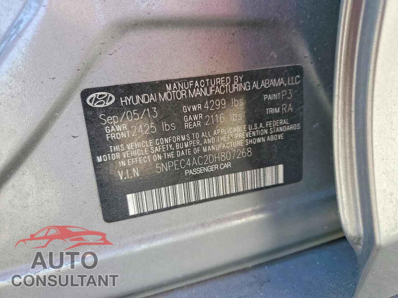 HYUNDAI SONATA 2013 - 5NPEC4AC2DH807268