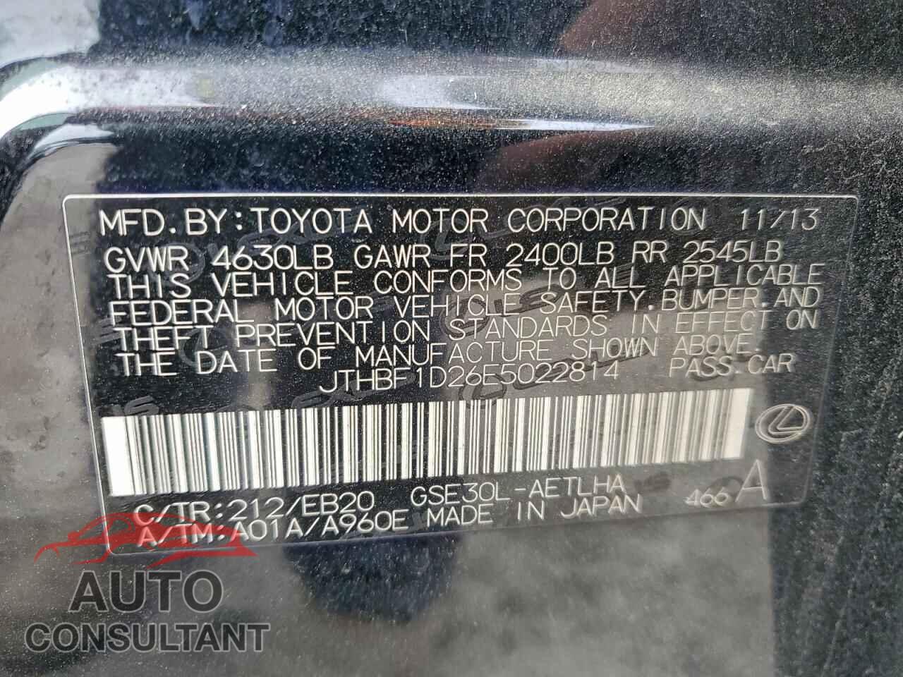 LEXUS IS 2014 - JTHBF1D26E5022814