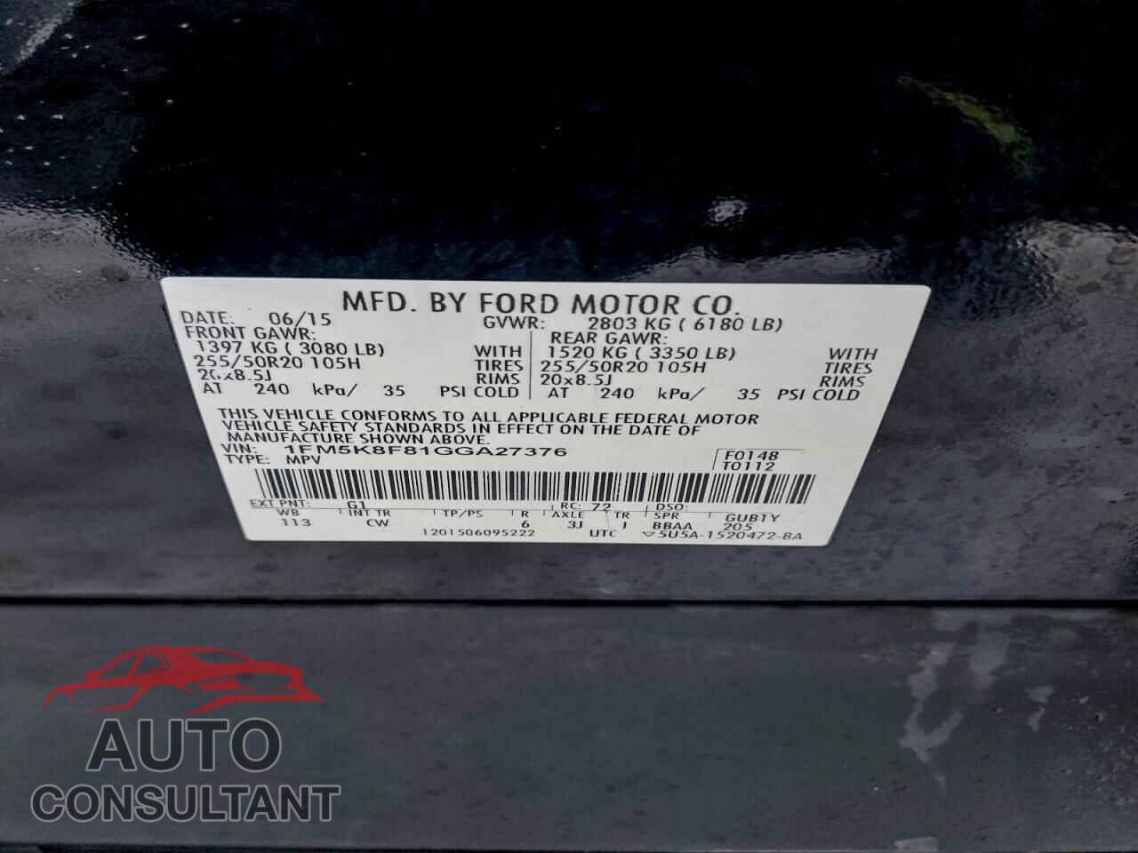 FORD EXPLORER 2016 - 1FM5K8F81GGA27376