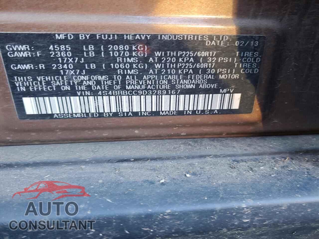 SUBARU OUTBACK 2013 - 4S4BRBCC9D3289167