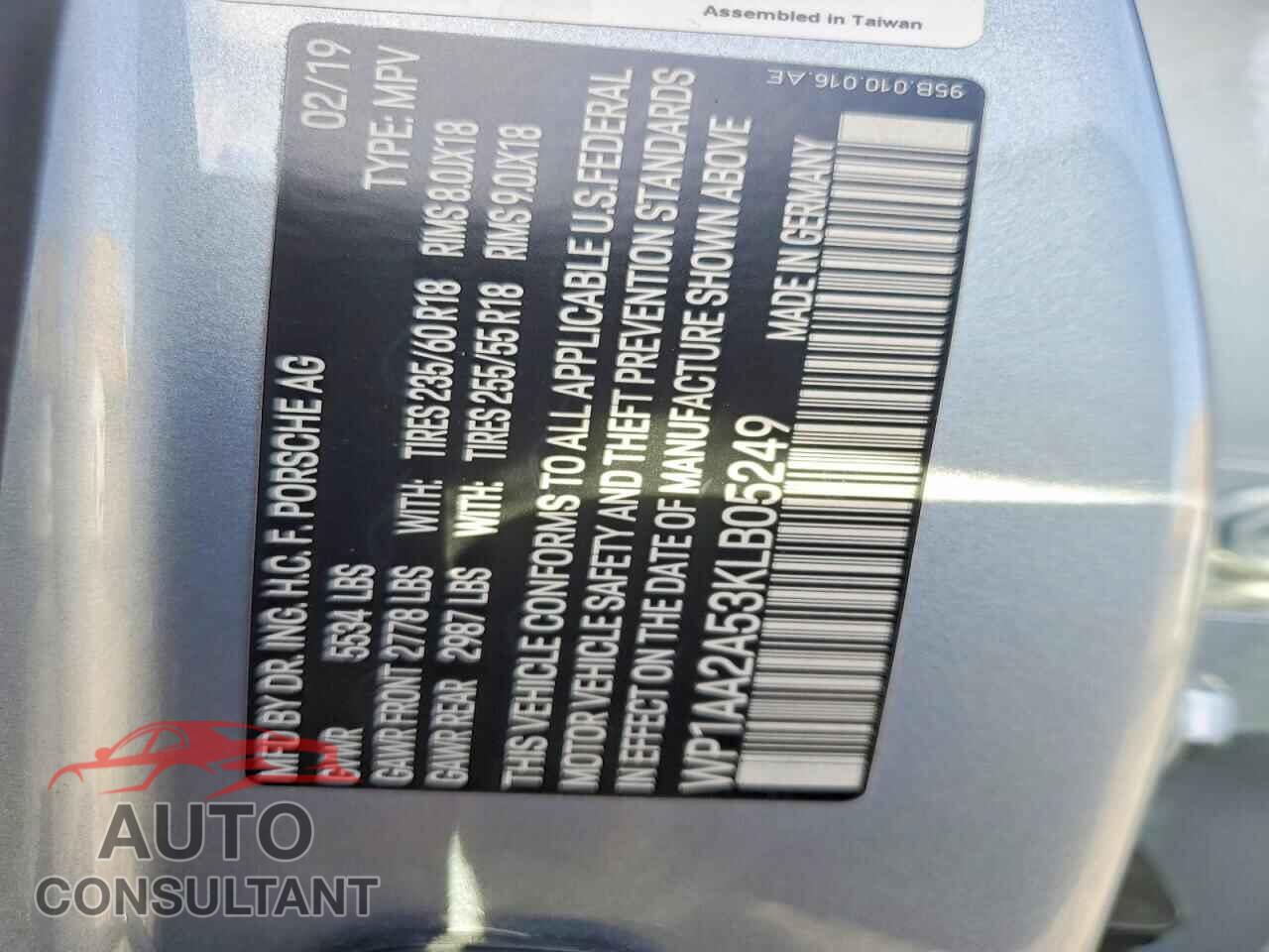 PORSCHE MACAN 2019 - WP1AA2A53KLB05249
