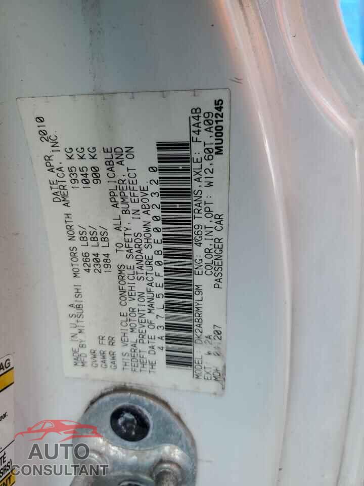 MITSUBISHI ECLIPSE 2011 - 4A37L5EF0BE002320