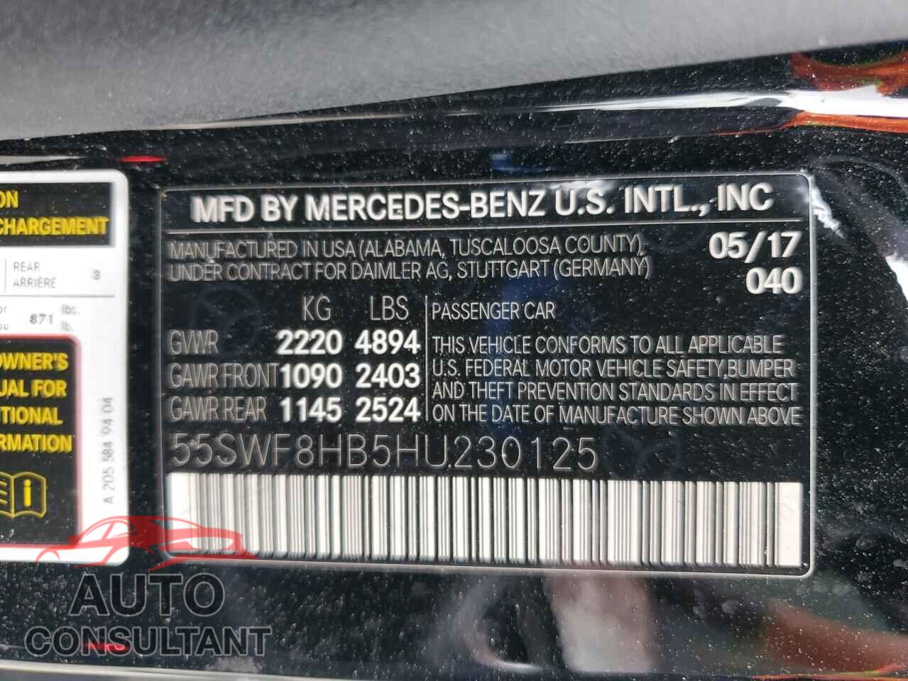 MERCEDES-BENZ C-CLASS 2017 - 55SWF8HB5HU230125