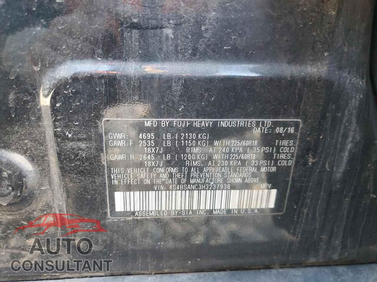 SUBARU OUTBACK 2017 - 4S4BSANC3H3237938