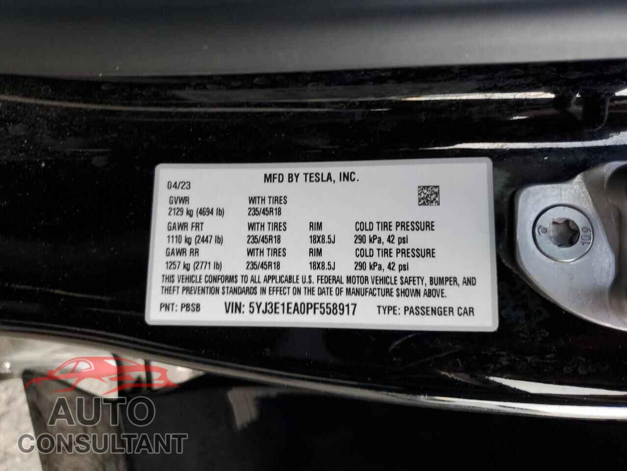 TESLA MODEL 3 2023 - 5YJ3E1EA0PF558917