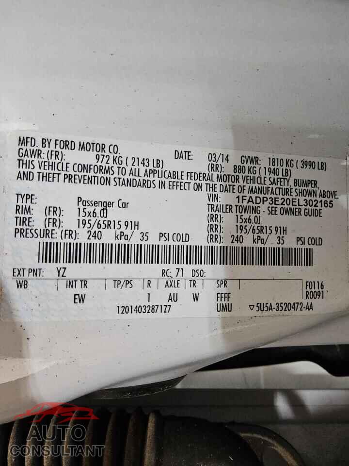 FORD FOCUS 2014 - 1FADP3E20EL302165
