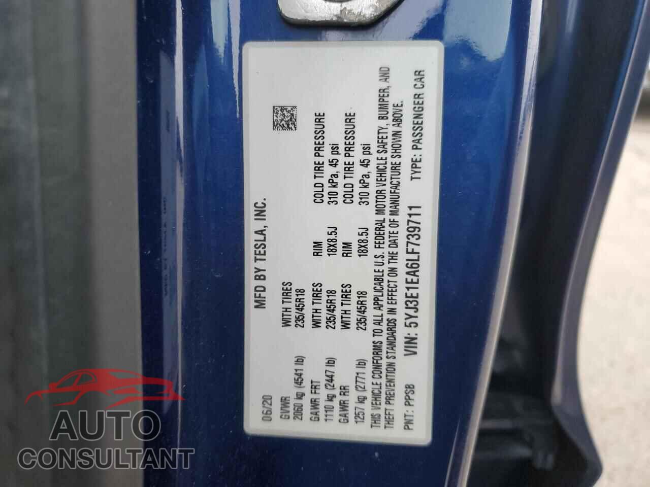 TESLA MODEL 3 2020 - 5YJ3E1EA6LF739711