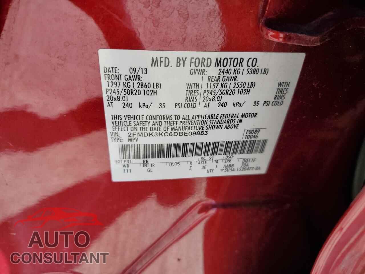 FORD EDGE 2013 - 2FMDK3KC6DBE09883